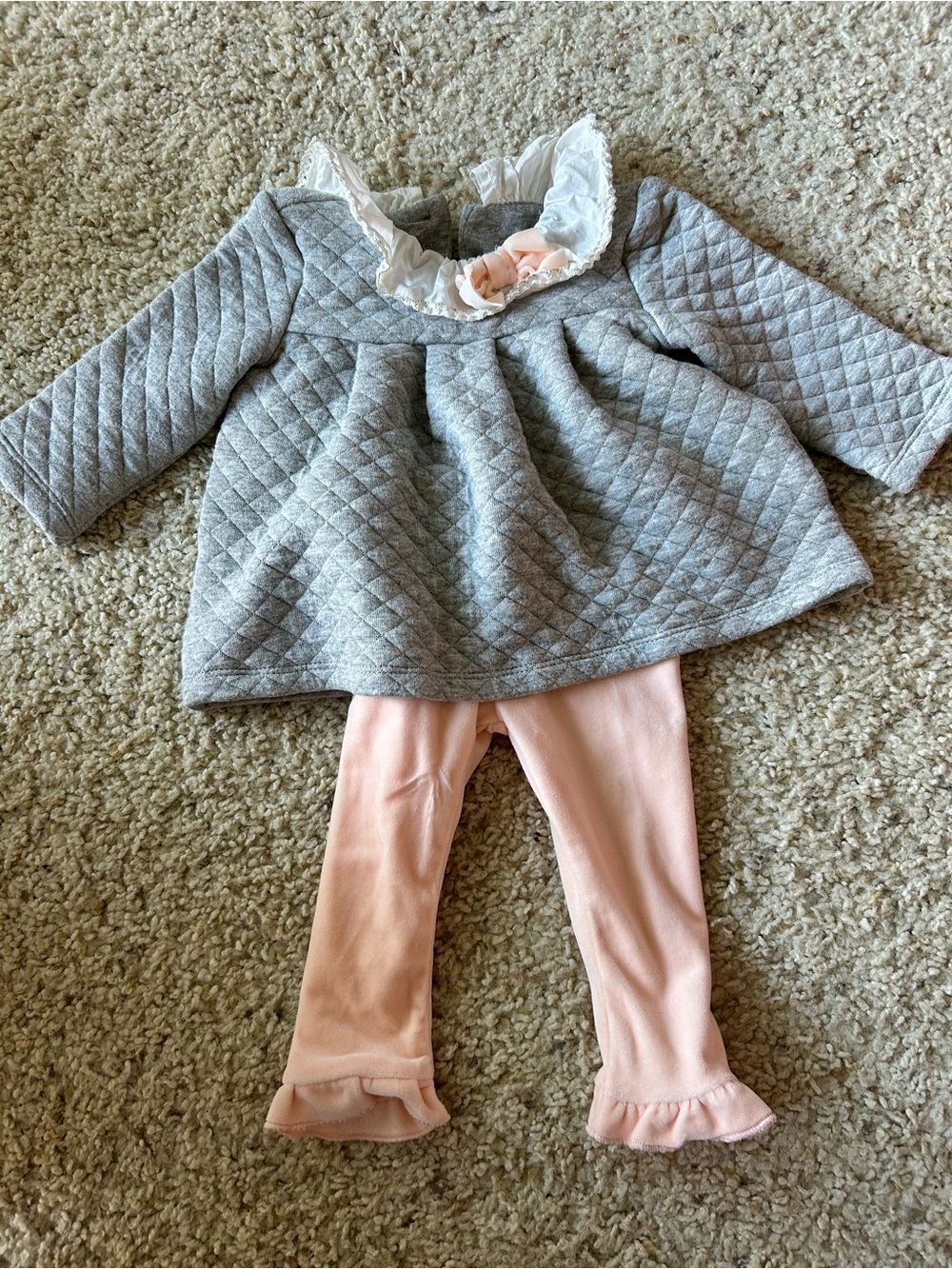 Quilted Grey Baby Top with Pink Ruffle Leggings